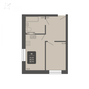 1-комнатная квартира 38.7м2 ЖК Nova apart