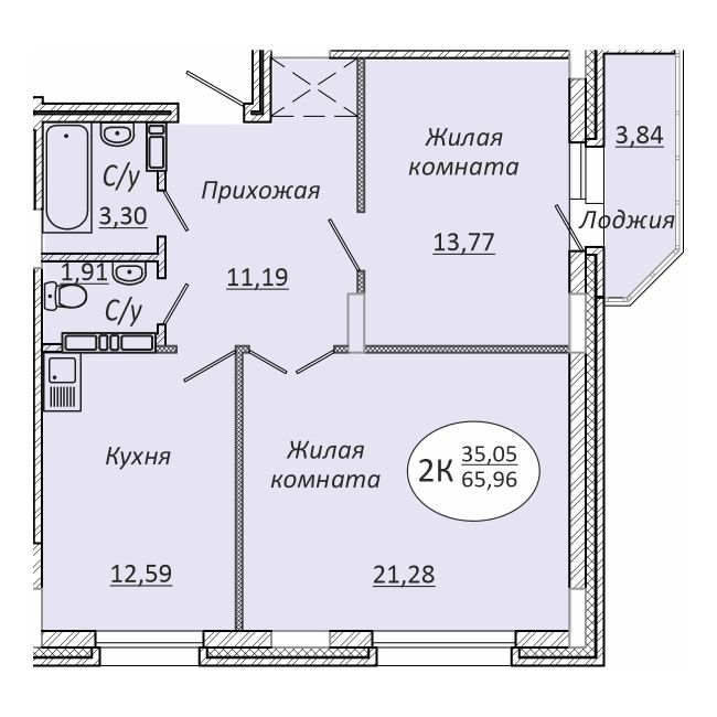 2-комнатная квартира 65.96м2 ЖК Комета-Октябрьский