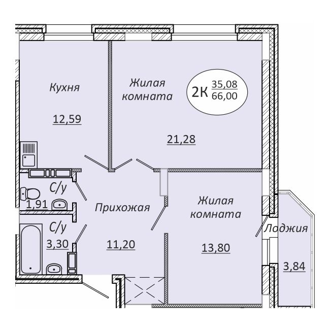 2-комнатная квартира 66м2 ЖК Комета-Октябрьский
