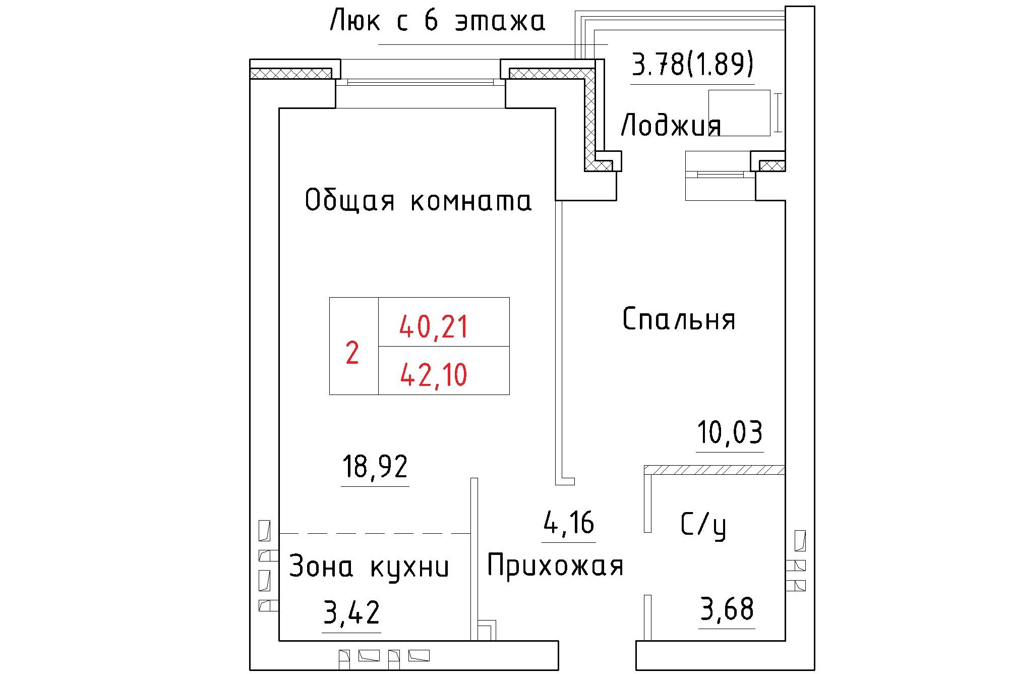 2-комнатная квартира 44.6м2 ЖК Фламинго
