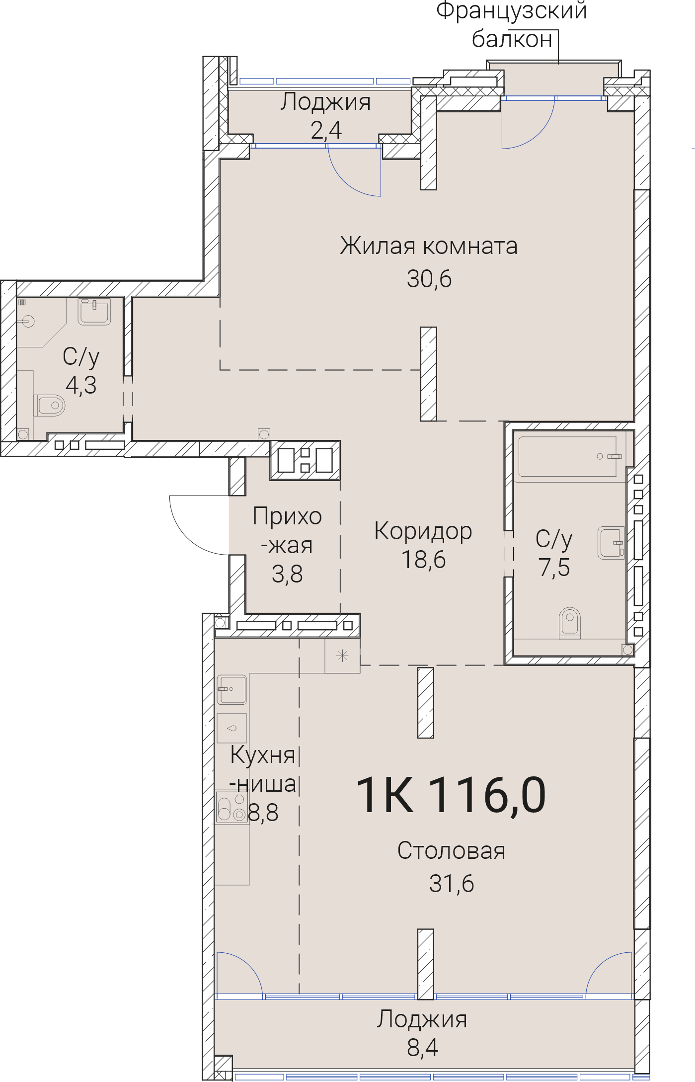 4-комнатная квартира 116м2 ЖК Тайм Сквер