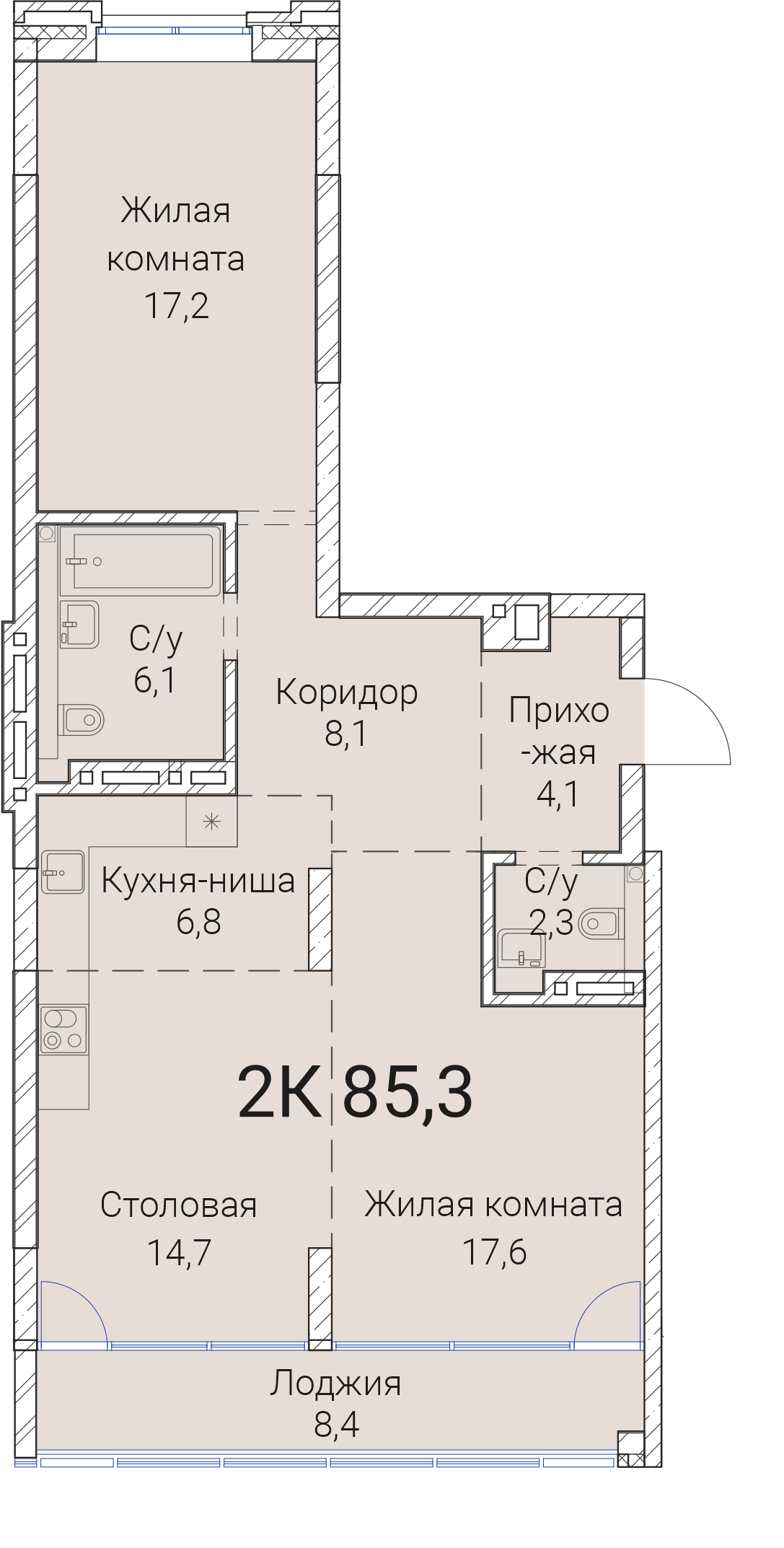 3-комнатная квартира 85.3м2 ЖК Тайм Сквер