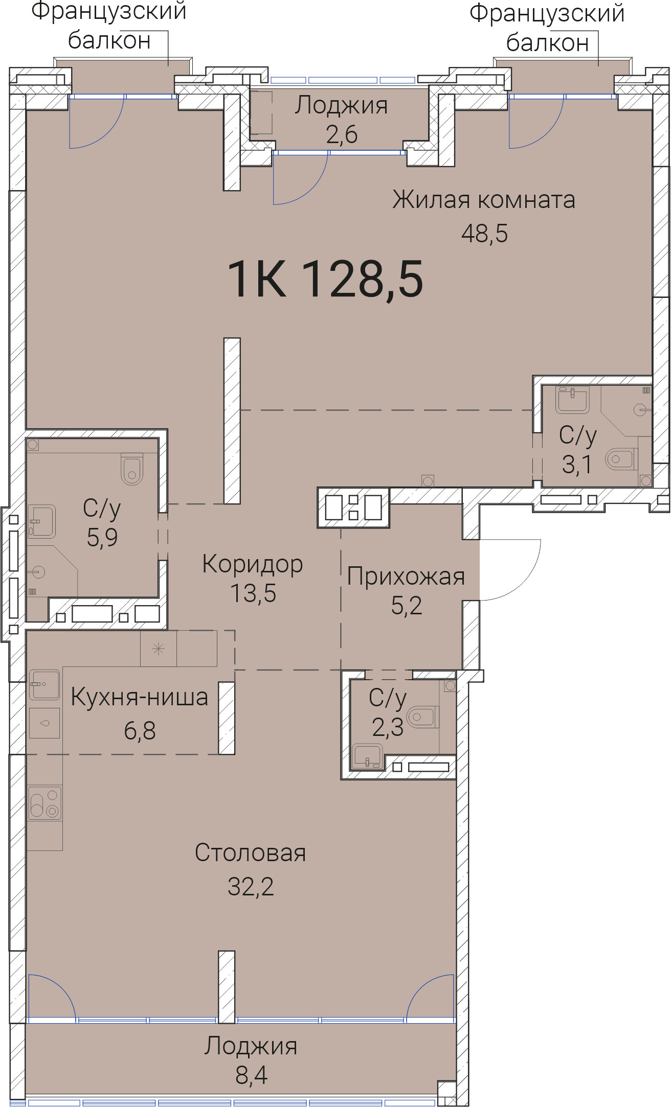 4-комнатная квартира 128.5м2 ЖК Тайм Сквер