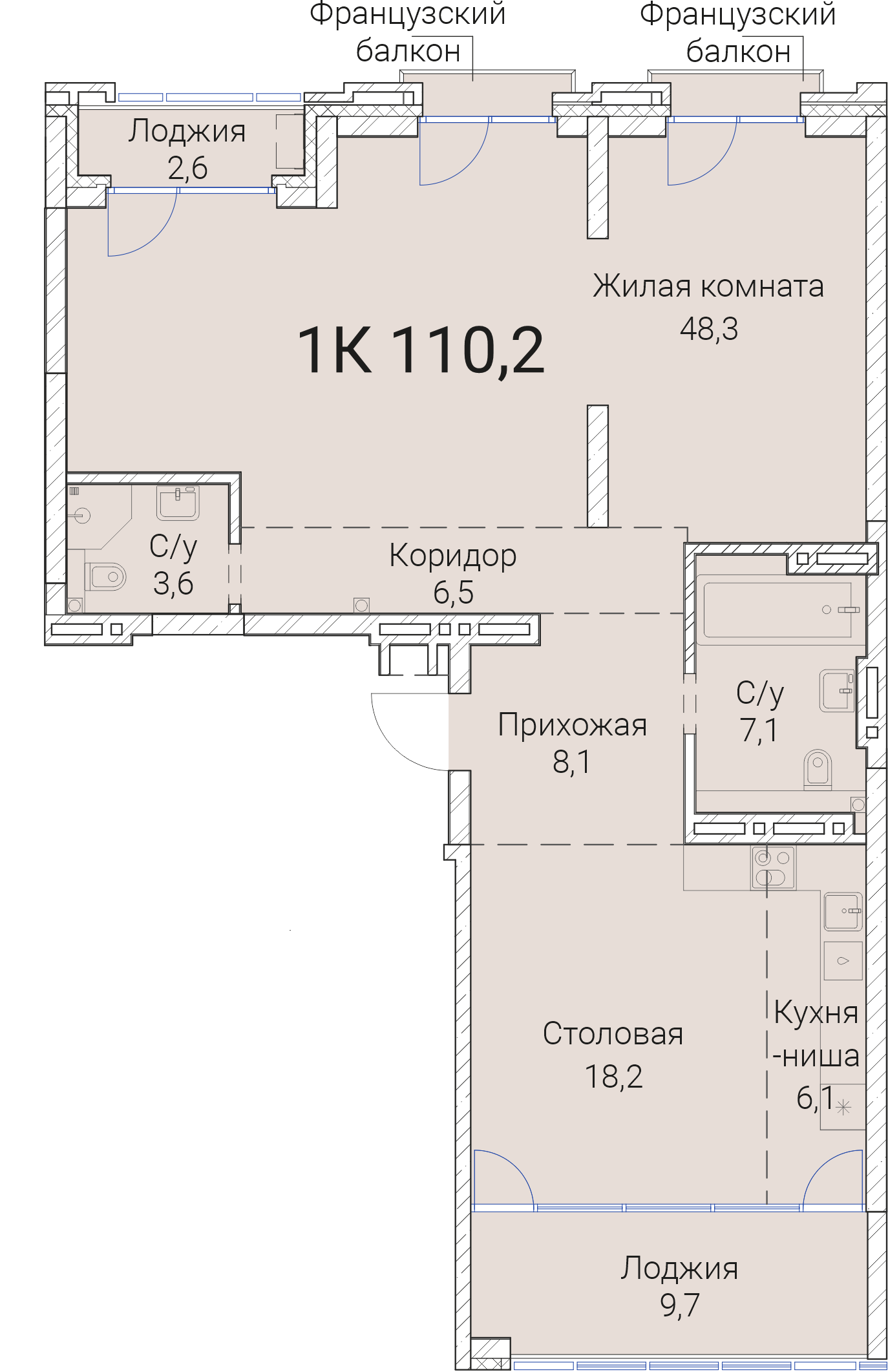 4-комнатная квартира 110.2м2 ЖК Тайм Сквер