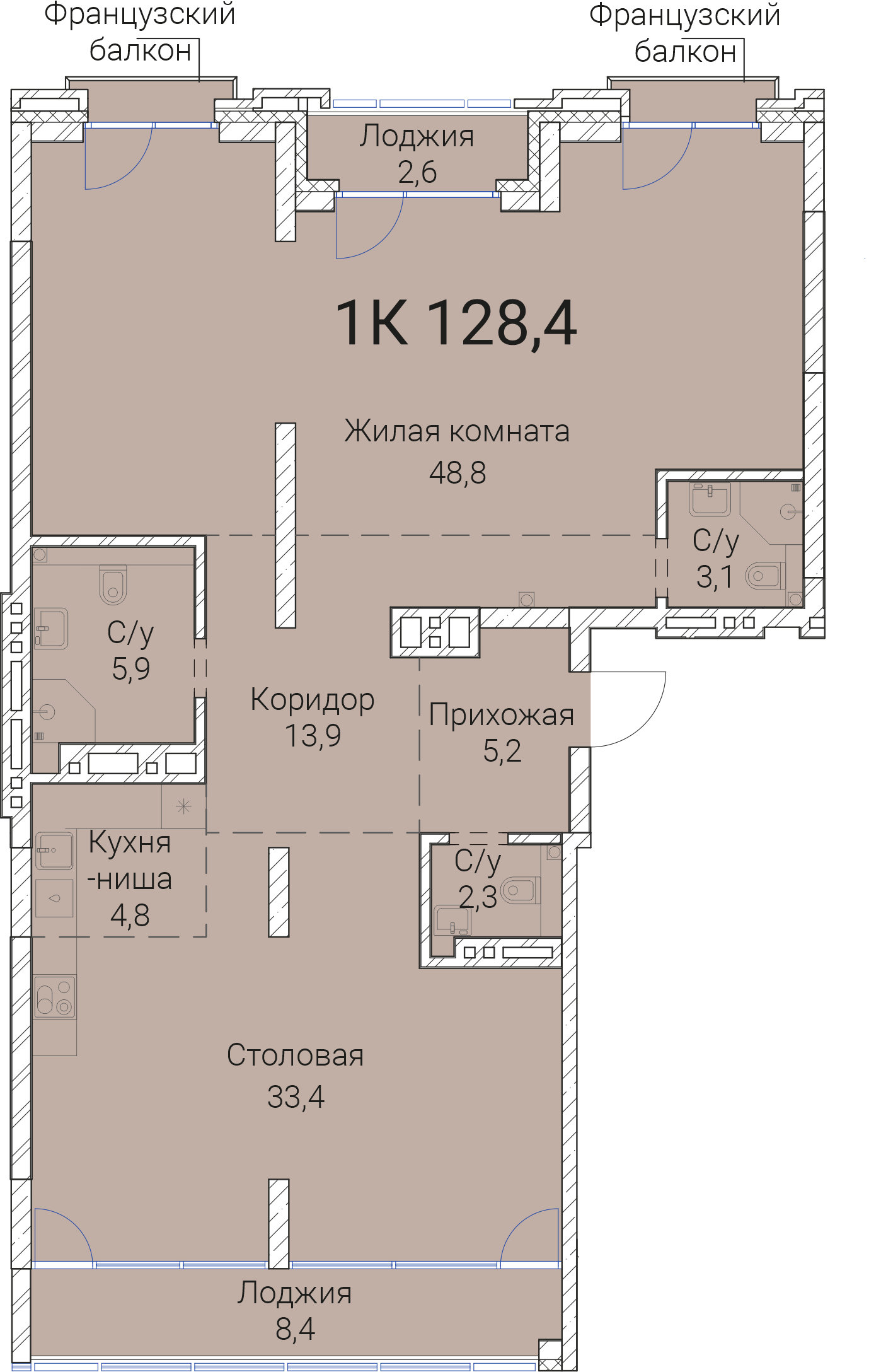4-комнатная квартира 128.4м2 ЖК Тайм Сквер