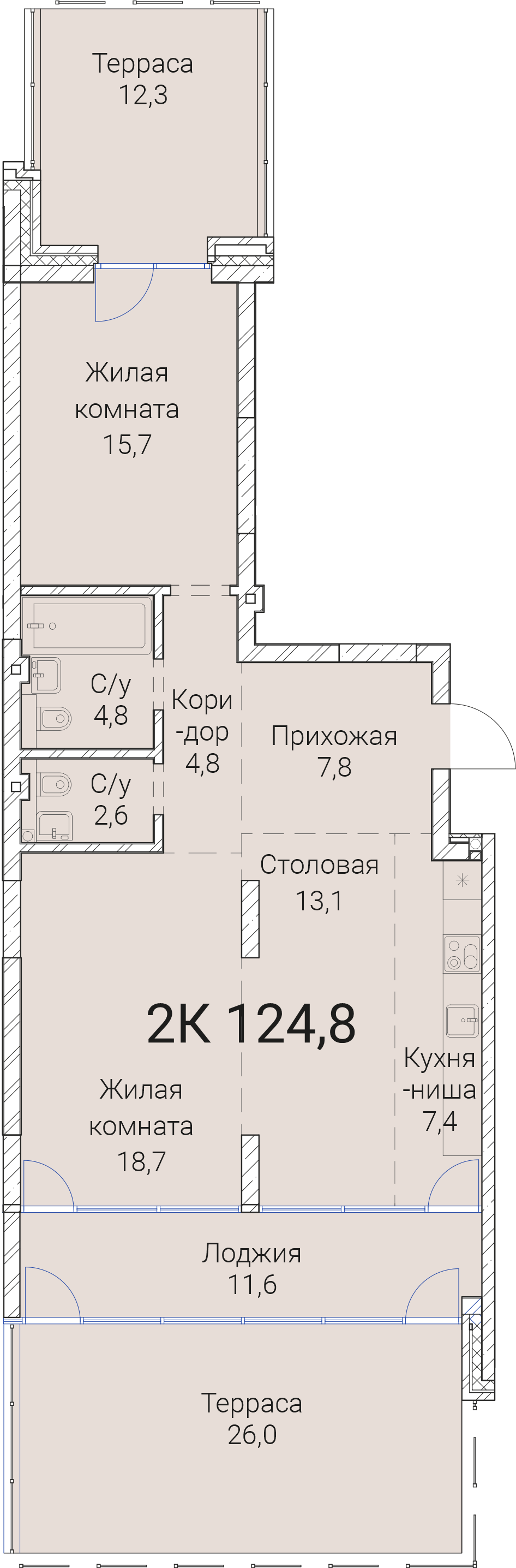 3-комнатная квартира 124.8м2 ЖК Тайм Сквер