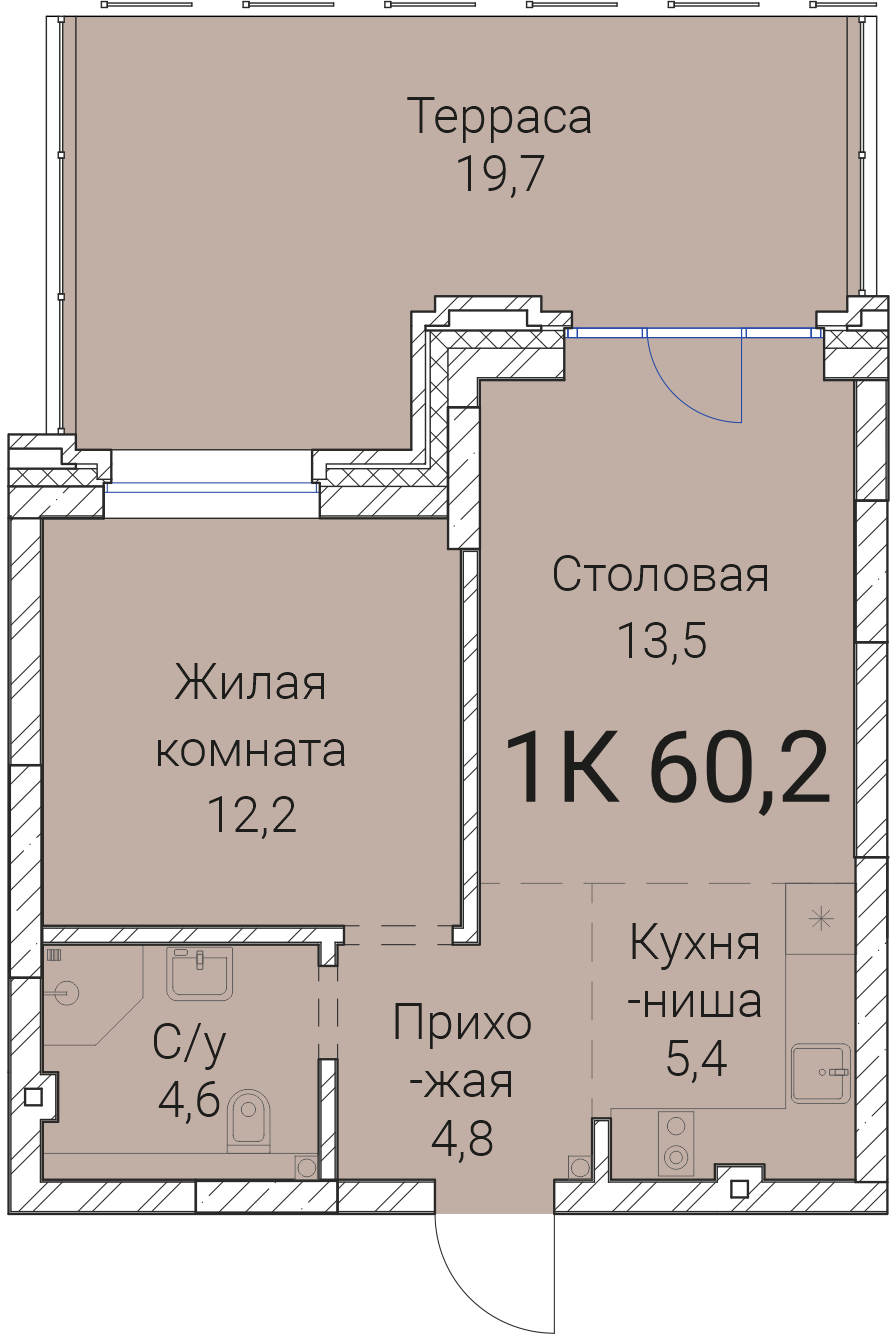 2-комнатная квартира 60.2м2 ЖК Тайм Сквер