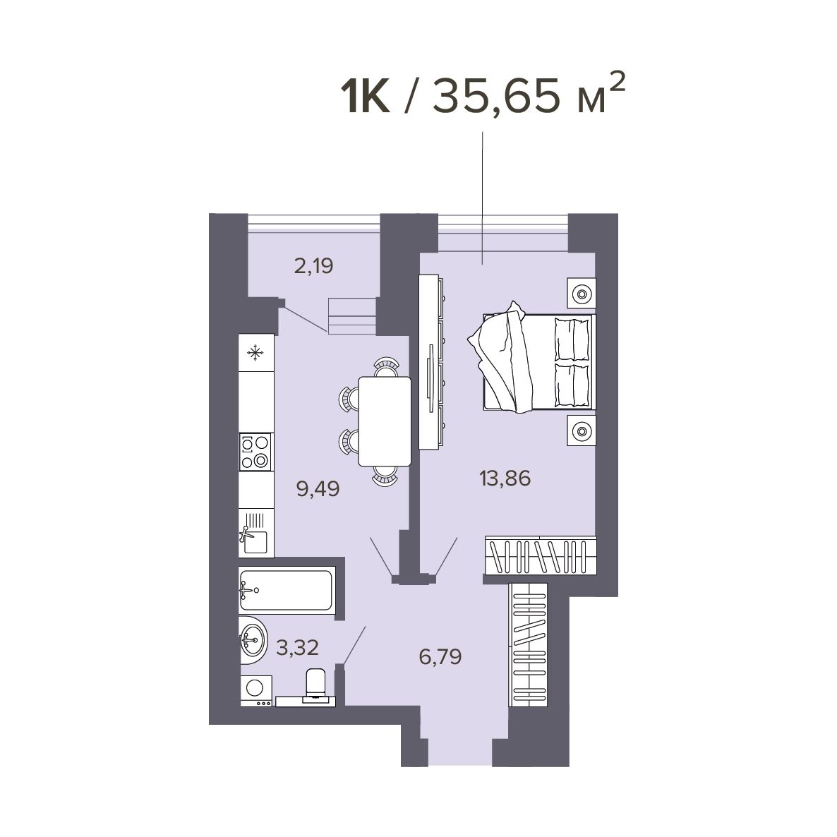 1-комнатная квартира 35.65м2 ЖК Прованс