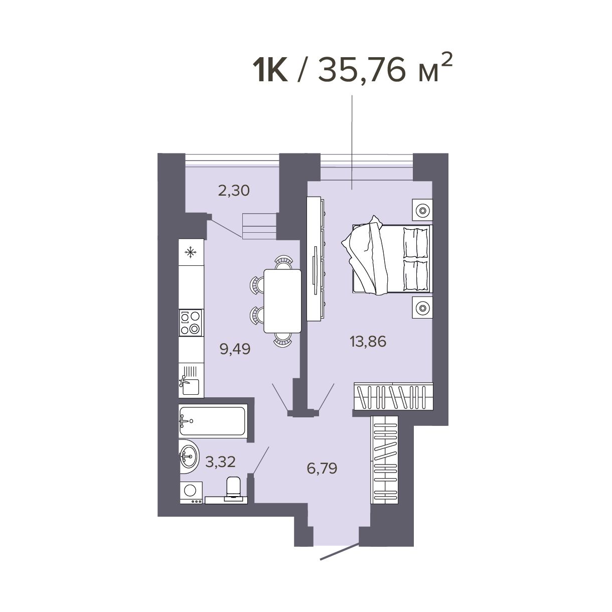 1-комнатная квартира 35.76м2 ЖК Прованс