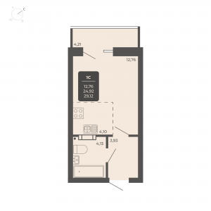 1-комнатная квартира 29.12м2 Апартаментах Nova apart