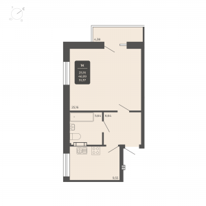 1-комнатная квартира 51.37м2 Апартаментах Nova apart