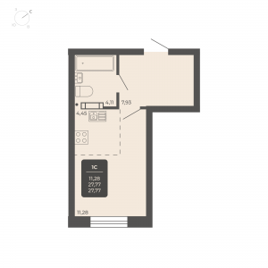 1-комнатная квартира 27.77м2 Апартаментах Nova apart