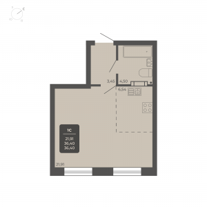 1-комнатная квартира 36.4м2 Апартаментах Nova apart