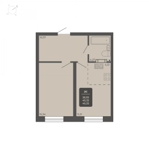 2-комнатная квартира 45.32м2 ЖК Nova apart