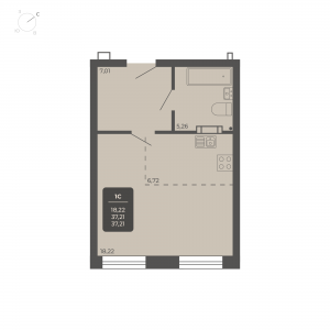 1-комнатная квартира 37.21м2 Апартаментах Nova apart