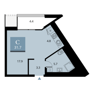 1-комнатная квартира 31.7м2 ЖК Беринг