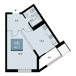 1-комнатная квартира 42.7м2 ЖК Беринг