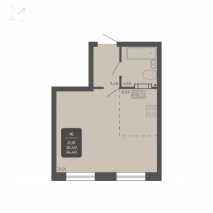 1-комнатная квартира 36.4м2 ЖК Nova apart