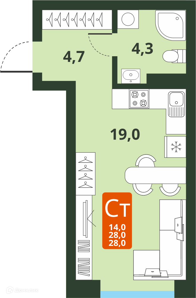 1-комнатная квартира 28м2 ЖК Тайгинский парк