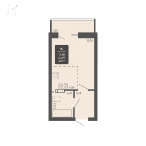 1-комнатная квартира 29.17м2 Апартаментах Nova apart