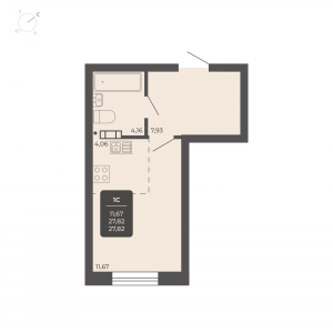 1-комнатная квартира 27.82м2 Апартаментах Nova apart
