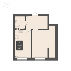 1-комнатная квартира 47.12м2 Апартаментах Nova apart
