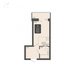 1-комнатная квартира 26.55м2 Апартаментах Nova apart