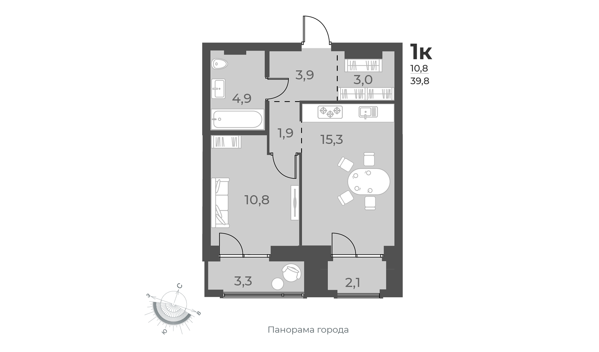 1-комнатная квартира 39.8м2 ЖК Нормандия-Неман