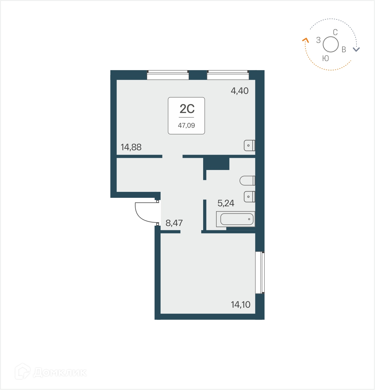 2-комнатная квартира 47.09м2 ЖК Time Park Apartments