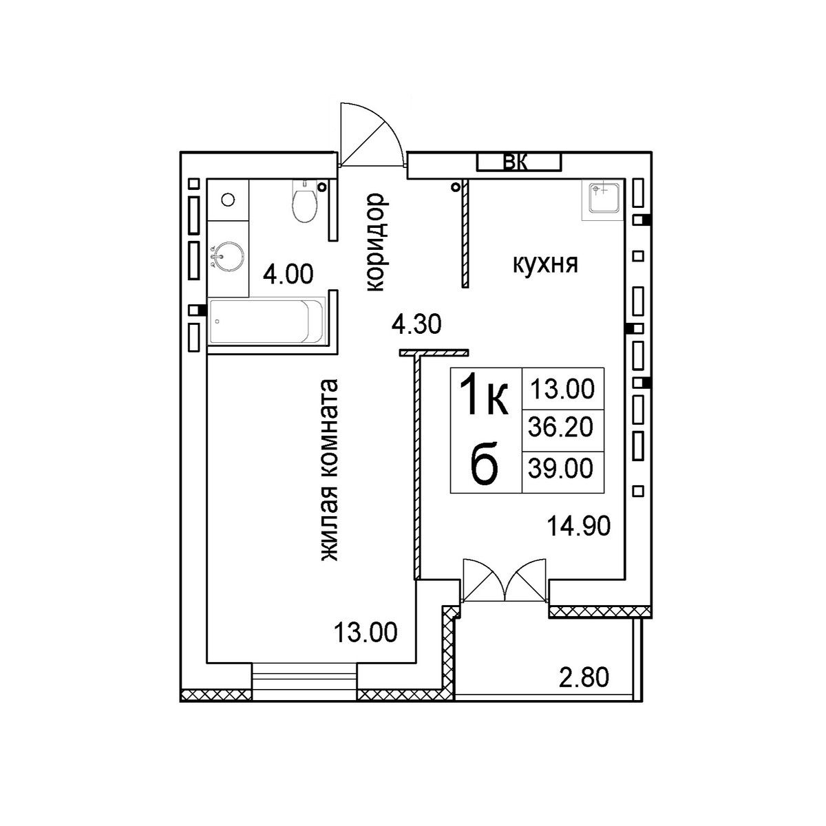 1-комнатная квартира 39м2 ЖК Promenade