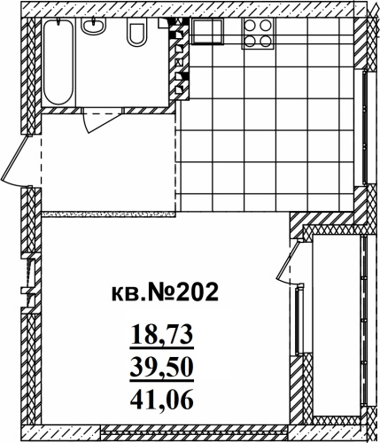 1-комнатная квартира 41.24м2 ЖК Римский квартал