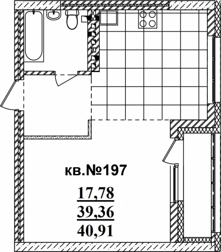 1-комнатная квартира 41.15м2 ЖК Римский квартал
