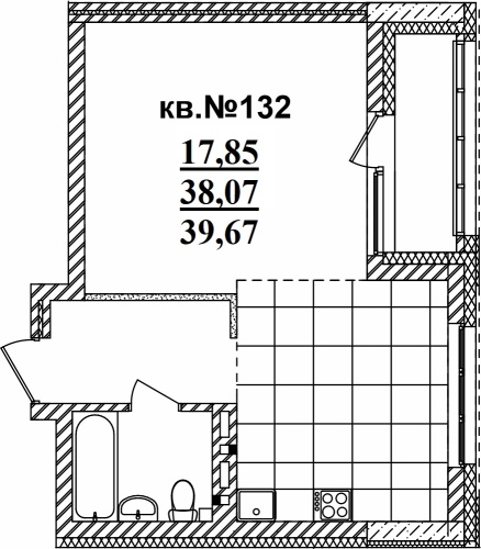 1-комнатная квартира 39.67м2 ЖК Римский квартал