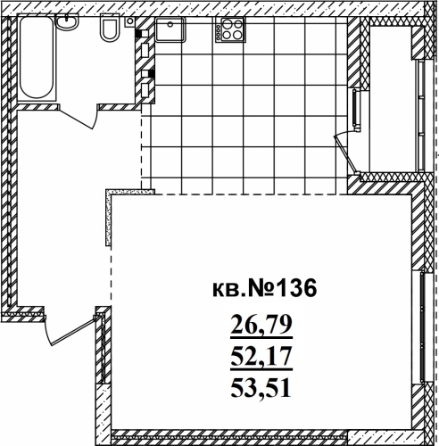 1-комнатная квартира 53.51м2 ЖК Римский квартал