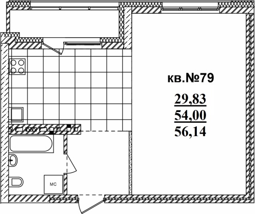 1-комнатная квартира 56.14м2 ЖК Римский квартал