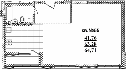 2-комнатная квартира 64.81м2 ЖК Римский квартал