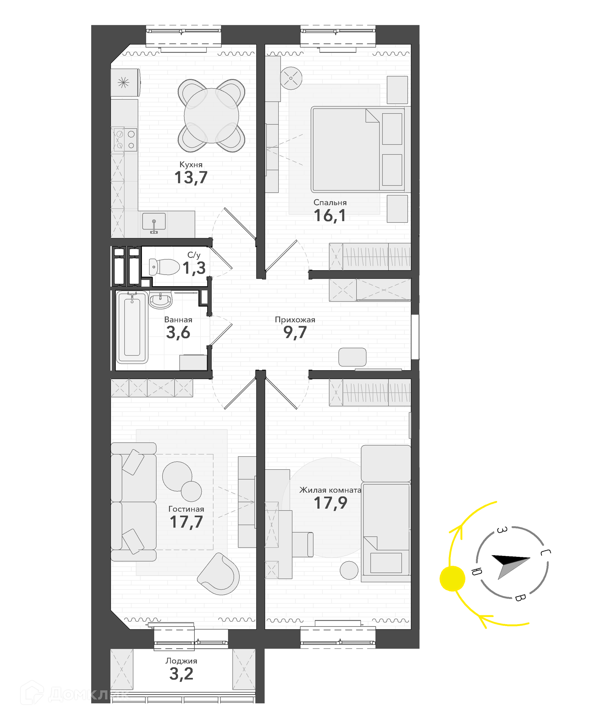 3-комнатная квартира 80м2 ЖК Околица