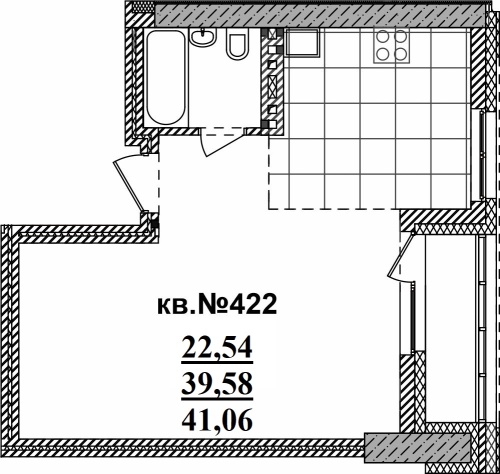 1-комнатная квартира 41.06м2 ЖК Римский квартал