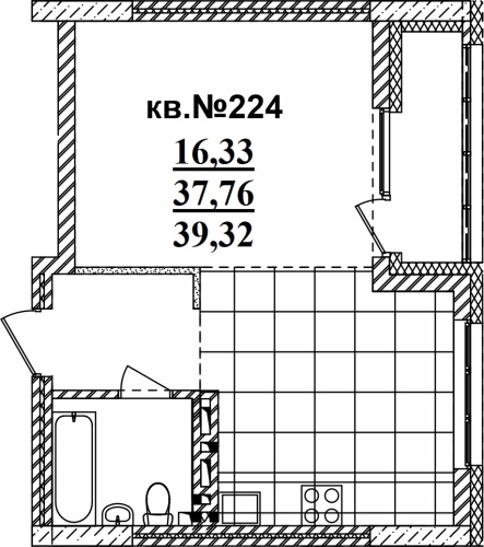 1-комнатная квартира 39.32м2 ЖК Римский квартал