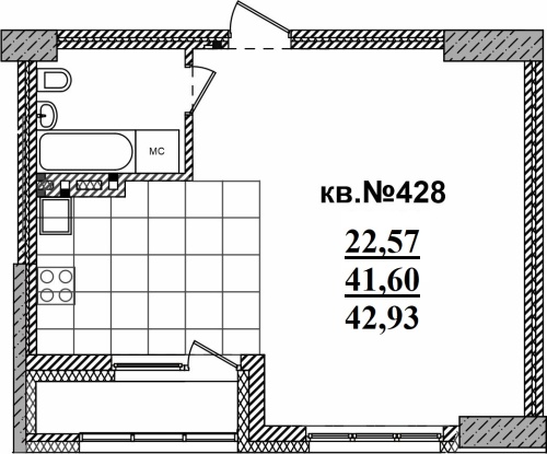 1-комнатная квартира 42.93м2 ЖК Римский квартал