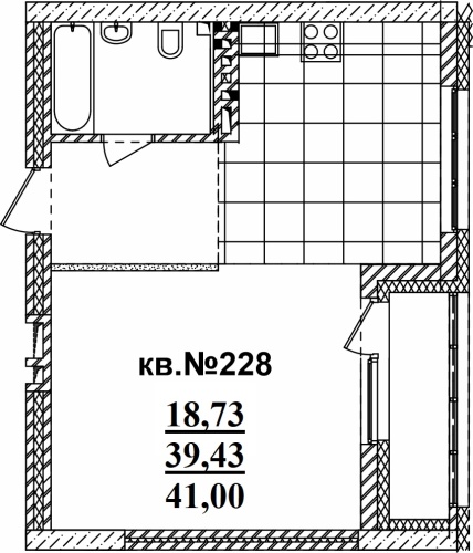 1-комнатная квартира 41.19м2 ЖК Римский квартал