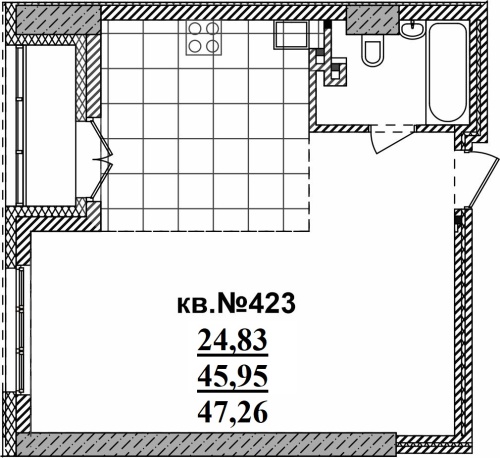 1-комнатная квартира 47.26м2 ЖК Римский квартал