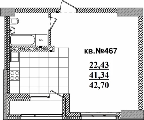 1-комнатная квартира 42.7м2 ЖК Римский квартал