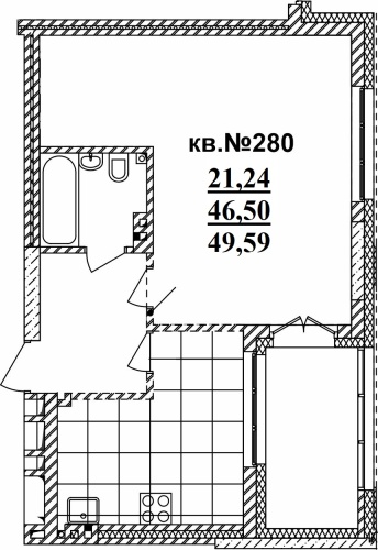 1-комнатная квартира 49.63м2 ЖК Римский квартал