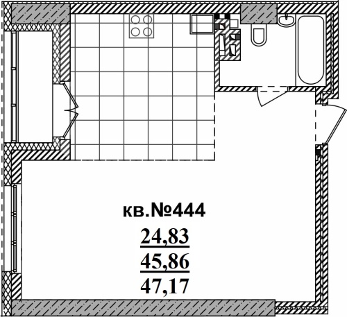 1-комнатная квартира 47.17м2 ЖК Римский квартал