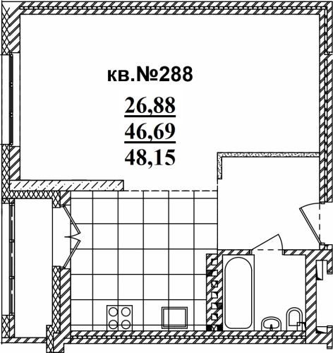 1-комнатная квартира 48.68м2 ЖК Римский квартал