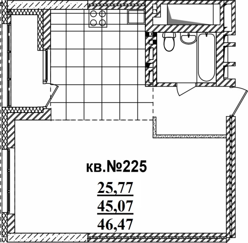 1-комнатная квартира 46.47м2 ЖК Римский квартал