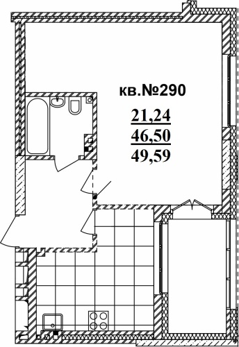 1-комнатная квартира 49.59м2 ЖК Римский квартал