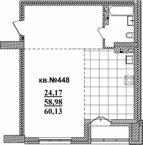 1-комнатная квартира 60.13м2 ЖК Римский квартал