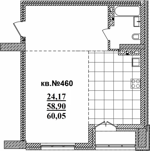 1-комнатная квартира 60.05м2 ЖК Римский квартал